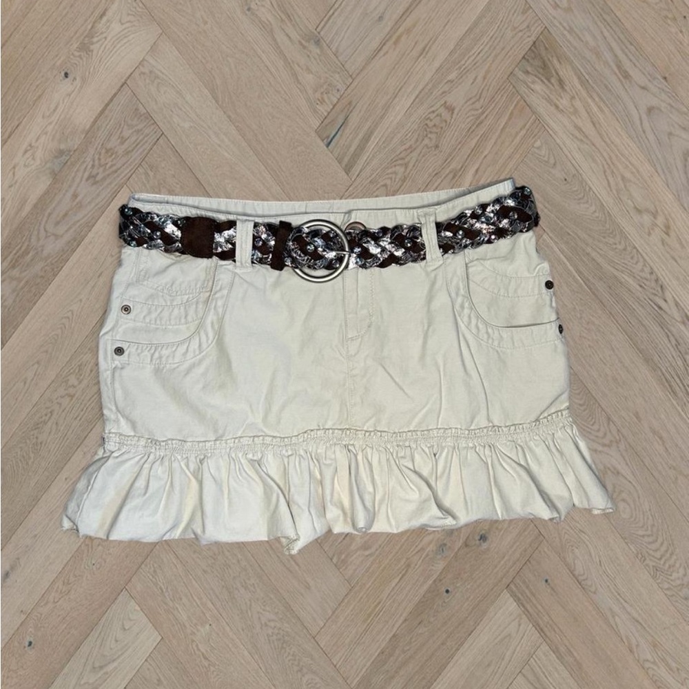 Y2K Khaki Guess mini ruffle mini skirt
